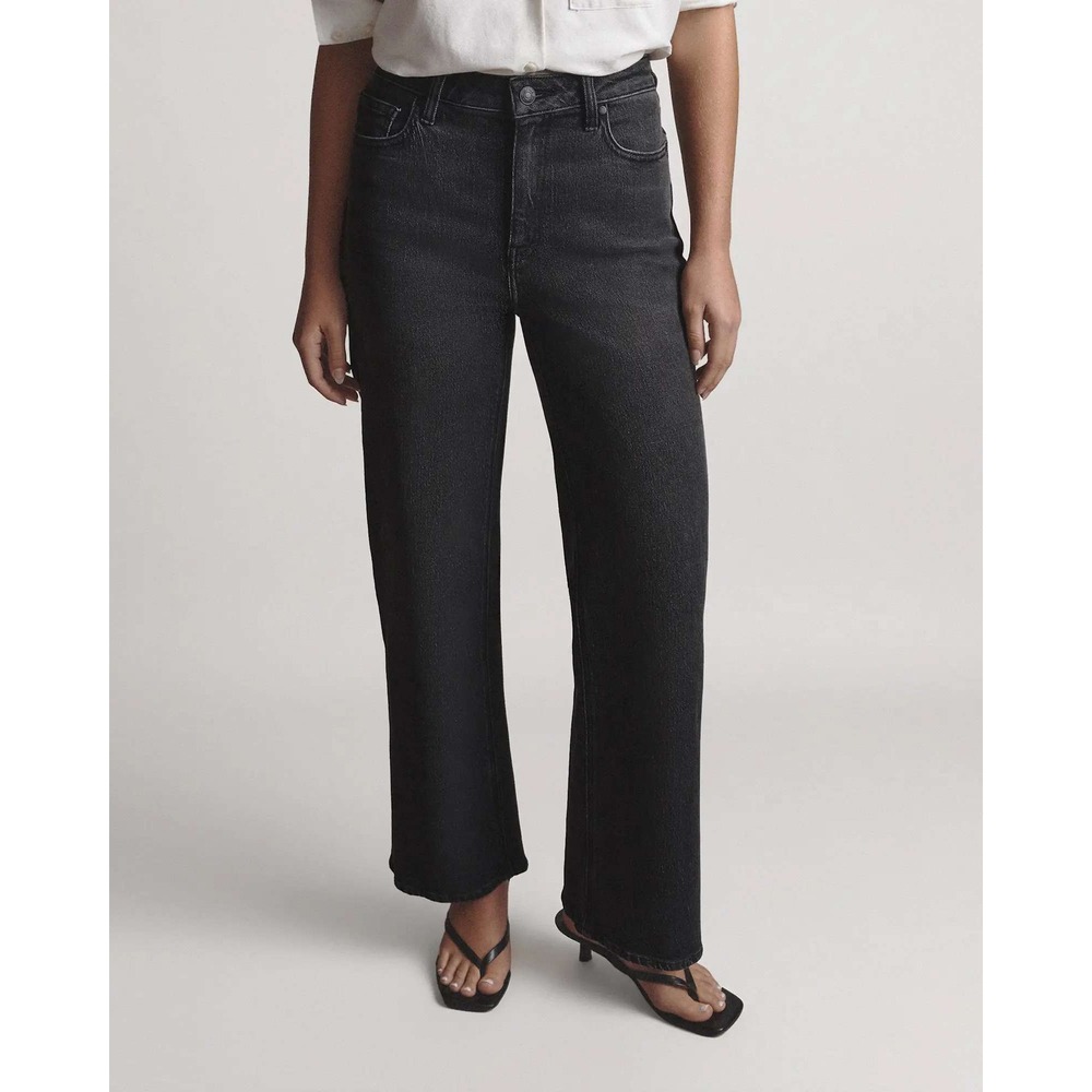 Quince Bella Stretch Relaxed Straight Leg Jeans Charcoal Black 32x30 NWT